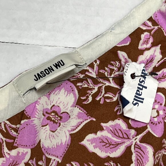 Jason Wu Dress Womens L Mauve One Shoulder Puff Sleeve Belted Floral Mini Party - Picture 6 of 9